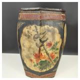 Antique Hand Panted Chinese Lacquered Rice Barrel