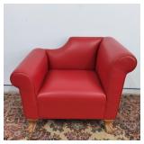 Custom Red Leather Chair with Wooden Claw Feet
