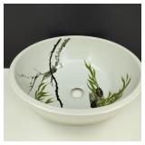 Hand Painted Asian Vessel Bowl/Basin Sink