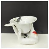 Vintage Japanese Porcelain Tea Strainer with Stand