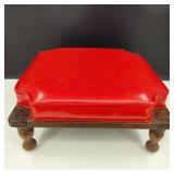 Vtg MCM Ethan Allen Leather/Wood Ottoman/Footstool