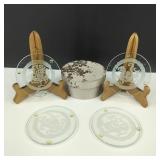 4-Vintage Glass Chinese Dragon Etched Coasters