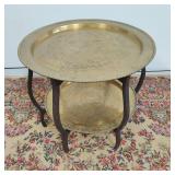 Mid-Century Asian Two Teir Engraved Brass Tea Tray