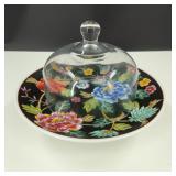 Black Floral Cake Stand with Glass Dome Lid