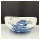 Ceramic Chinese Mottahedeh Blue Dragon Bowl