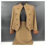 VTG Tweed Wool Skirt Suit Silk Brocade Lining