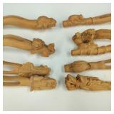 Hand-Carved Dragon Monkey Fish Wooden Tongs