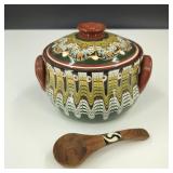 VTG Handmade Bulgarian Stoneware w/ Wood Spoon