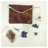 Silk Brocade Pouch Filled with Lapis Lazuli & More