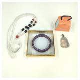 Stone Pendant & Bracelet w/ Glass Prayer Necklace