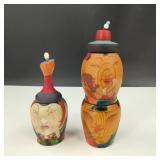 VTG Mongolian Hand Carved Wooden Kokeshi Dolls