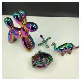 Iridescent Glass and metal Decorative Figures