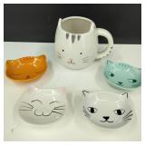 Ceramic Cat Condiment Dishes and Mug