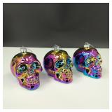 Iridescent Rainbow Glass Skull Head Ornaments