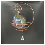 Handblown Hanging Glass Orb Spiral Wind Spinner