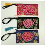 Hand Embroidered Overseas Floral Zipper Pouches