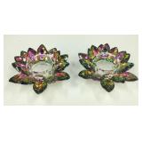 2-Glass Candle holders with Plastic "Jewels"