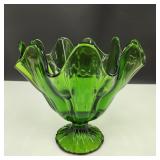 VTG LE Smith Green Pedestal Handkerchief Bowl