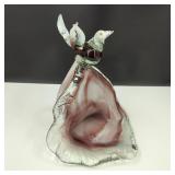 Stunning Blown Art Glass Flower & Bird Cornacopia