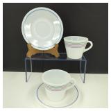 Pyrex Spectrum Striped Opal Glass Teacups/Saucers