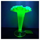 Antique Uranium Vaseline Art Glass Vase