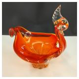 MCM Orange Art Glass Bird Dish