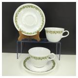 VTG Corelle Spring Blossom Green Mugs & Saucers