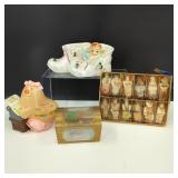 Vtg Human Bean Planter Candles & Water Globe