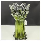 Vtg Bohemian Czech Art Glass Open Weave Vase