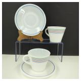 Pyrex Spectrum Striped Opal Glass Teacups/Saucers
