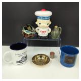 Vtg Sailor Bank Lacquered Box Railroad Cup & More