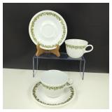 VTG Corelle Spring Blossom Green Mugs & Saucers