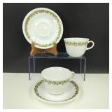 VTG Corelle Spring Blossom Green Mugs & Saucers