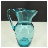 Hand Blown Aqua Blue Glass Pitcher