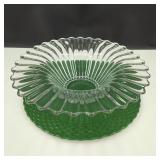 Green Portugal Cake Plate & Vtg Crystal Bowl