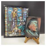 Vtg 1964 Chalkware Jesus & Framed Artwork