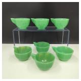 Set of 7 Green Akro Agate Teacups