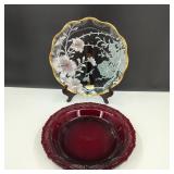 VTG Avon Ruby Red Pie Dish & Lefton Designer Plate