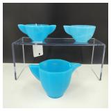 Vintage Akro Blue Agate Sugar Creamer Set
