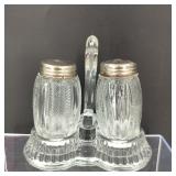 VTG Glass Salt & Pepper Shakers with Caddy