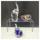 VTG Art Glass Elephant Figurines or Paperweights