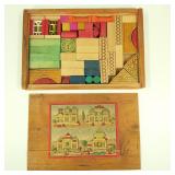 Vtg German Wooden Building Block Set in Wood Box