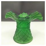 VTG Kanawha Emerald Green Frosted Crimped Vase