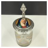 Rare 1883 Antique Hand Painted Glass Madonna Stein