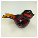 VTG Deep Amber Art Glass Bird Figurine Paperweight