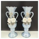 Vintage Norcrest Blue Ornate Rose Vases