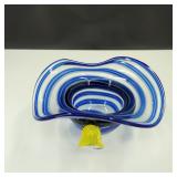 Hand Blown Swirl Glass Hat Vase/Trinket Dish