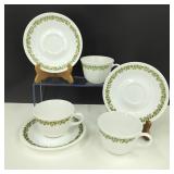 VTG Corelle Spring Blossom Green Mugs & Saucers