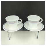 Pyrex Spectrum Striped Opal Glass Teacups/Saucers