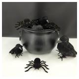 Blow Mold Cauldron Full of Crows & Spiders